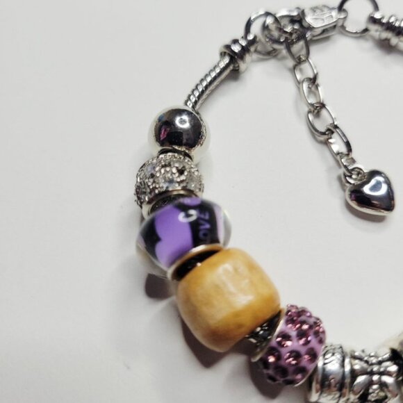 NWT Pandora Style Charm Bracelet Premium Purple Princess Crown Butterfly Sparkle - Picture 3 of 7